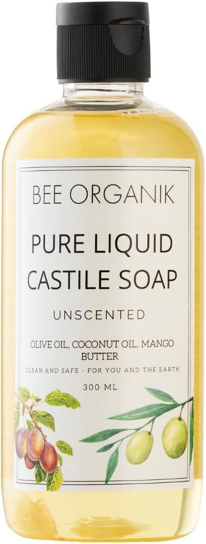 Liquid Castile Soap โ 300 ml | Unscented, Gentle Face & Body Wash for Sensitive Skin | Organic Olive, Coconut & Castor Oils | No Fragrance, SLS-Free, Baby-Safe, Vegan