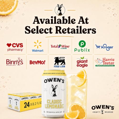 Image of Owen's Premium Non-Alcoholic Sparkling Cocktail and Mocktail Mixer, Drink Mixer for Cocktails, Mocktails, and Party Beverage, 24 Pack of 8.2 fl oz Cans (Classic Lemonade)