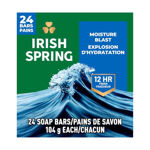 Irish Spring Bar Soap for Men, Moisture Blast, 3.7 Oz, 24 Pack