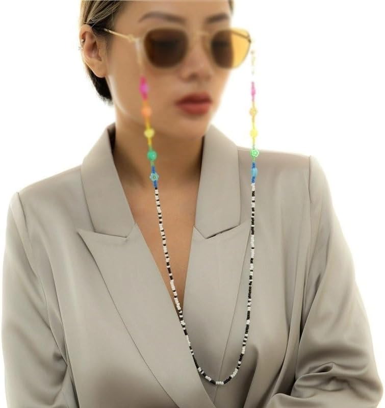 Rice Beads Contrasting Eyeglass Chains Hanging Neck Mixed Color Polymer Clay Sunglasses Chain Accessories