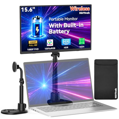 Wireless Portable Monitor Battery-Powered, Support AirPlay Miracast, 15.6" 1080P Monitor USB-C HDMI External Display w/Stand Bag, 2nd Screen for Laptop MacBook PC Phone Tablet, Built-in Battery(4- 5H)