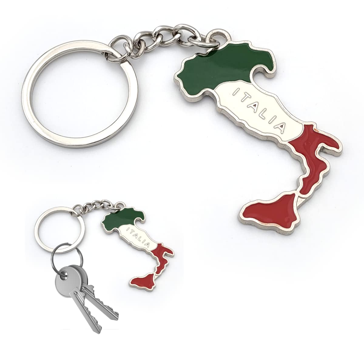 Italian National Flag Metal Pocket Keyring with Key Ring for Men and Women, Gift Idea (Italy)