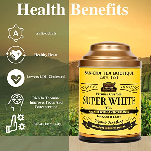 Image of Sancha Tea Boutique, Super White Tea of Darjeeling, 75g Loose Leaves | Limited Edition Silver Needle White Tea | Luxurious Sugarcane Notes | Antioxidant & Detox Tea