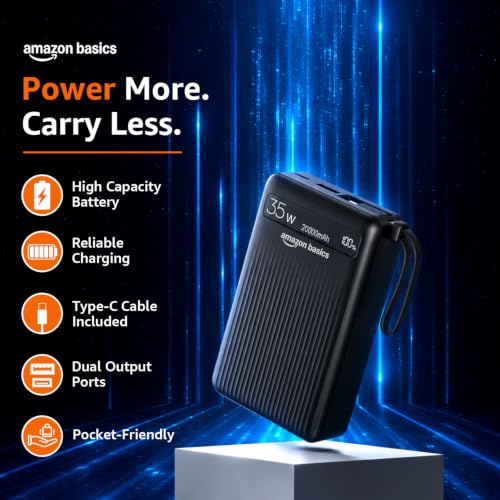 Amazon Basics 20000mAh 35W Fast Charging Power Bank, Black - Image 3