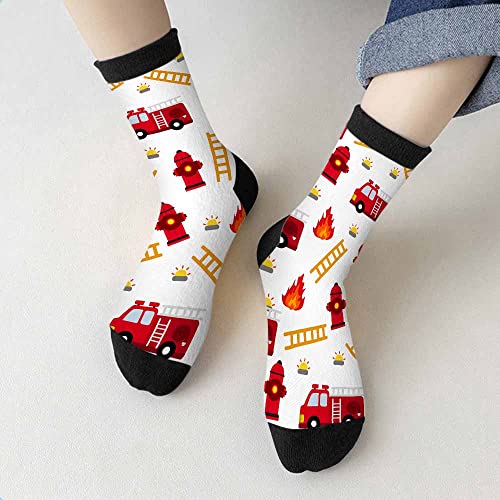 Image of Fire Truck Crew Socks for Woman Size 6-8 Alarm Ladder Fire Equipment Girls Socks