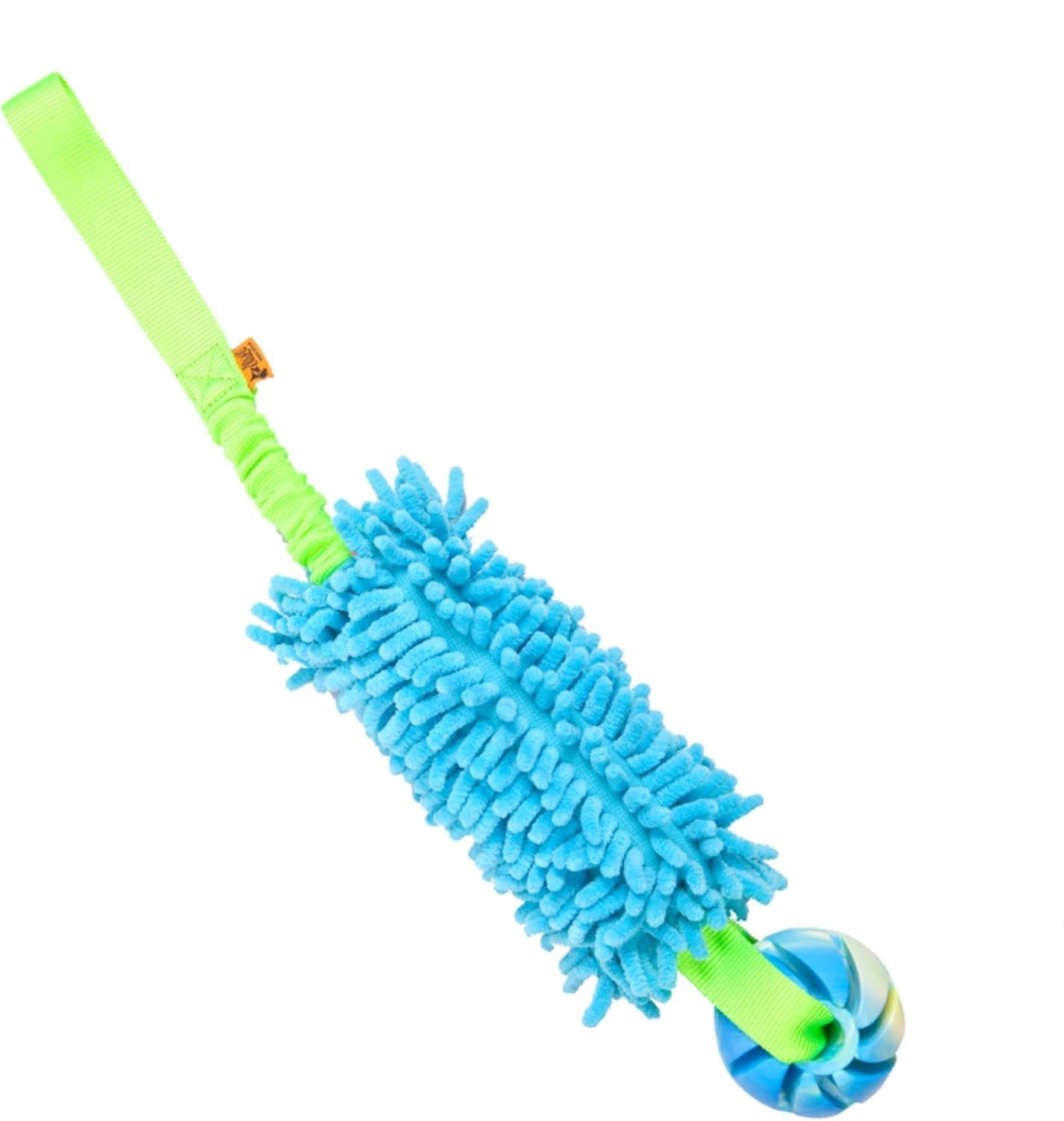 Dingo Dog tug of war Toy for Outdoor Play Traning Agility,Cuddly and Shaggy Plush tug Toy for Motivation and Fun,Soft Nubby-Textured Noodle Plush with Bungee Shock Absorber and Rubber Ball Blue 15587