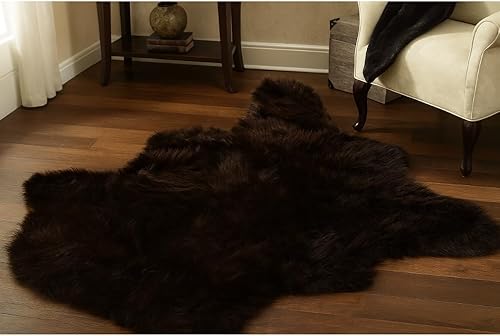 Miniatura 42 de Alfombra de piel sintética suave y sedosa, 2 x 4 pies, alfombra negra esponjosa fabricada en Francia, alfombra de piel de oveja, alfombra lanuda