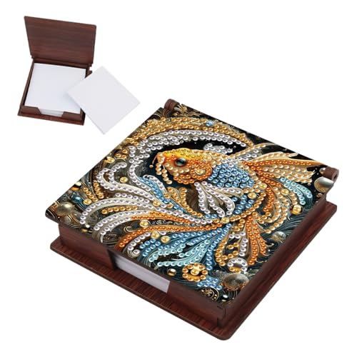 Distributeur de notes adhésives en bois noble et design mosaïque poisson siamois