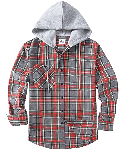 Image of SCODI Mens Flannel Hoodie Shirt Casual Button Down Plaid Long Sleeve Shirts