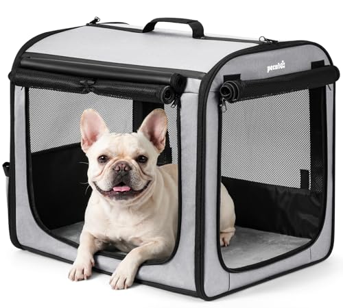 Pecute Trasportino Cani Stabile Leggero, per viaggi e auto, Portatile Con Finestre Traspiranti, Pieghevole Per Animali Domestici, Uso Interno Esterno, 61×45×52 cm, Grigio