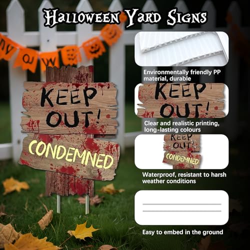ROEOWENE 3PCS Warnschilder Halloween Deko Outdoor Grabstein Halloween Schild Horror Deko Garten Draußen Gruselige Helloween Gartendeko Erschrecken Halloween-Dekoration für Vorgarten,Rasen,Friedhof
