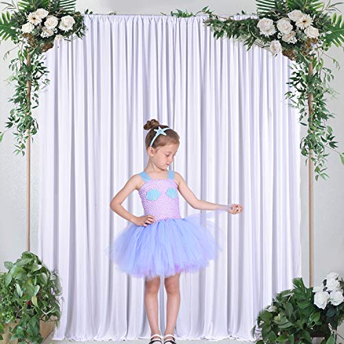 Pack of 2 Polyester White Backdrop Curtain for Wedding with Golden Curtain Tiebacks