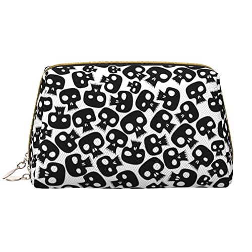 Trousse de maquillage en cuir crânes blanc pour femmes et filles voyageant avec style