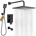 POP SANITARYWARE Matte Black Shower Tub Faucet Set Bathroom Rain Shower System with Tub Spout Wall Mounted Rainfall 10 Inch Shower Head and Handle Set Include Shower Valve and Trim Kit