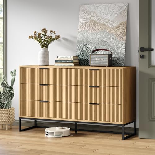 Furniouse 6 Drawer Double Dresser 54''W Modern Dresser Wood Storage Dressers & Chests of Drawers for Closet, Bedroom Living Room, Hallway