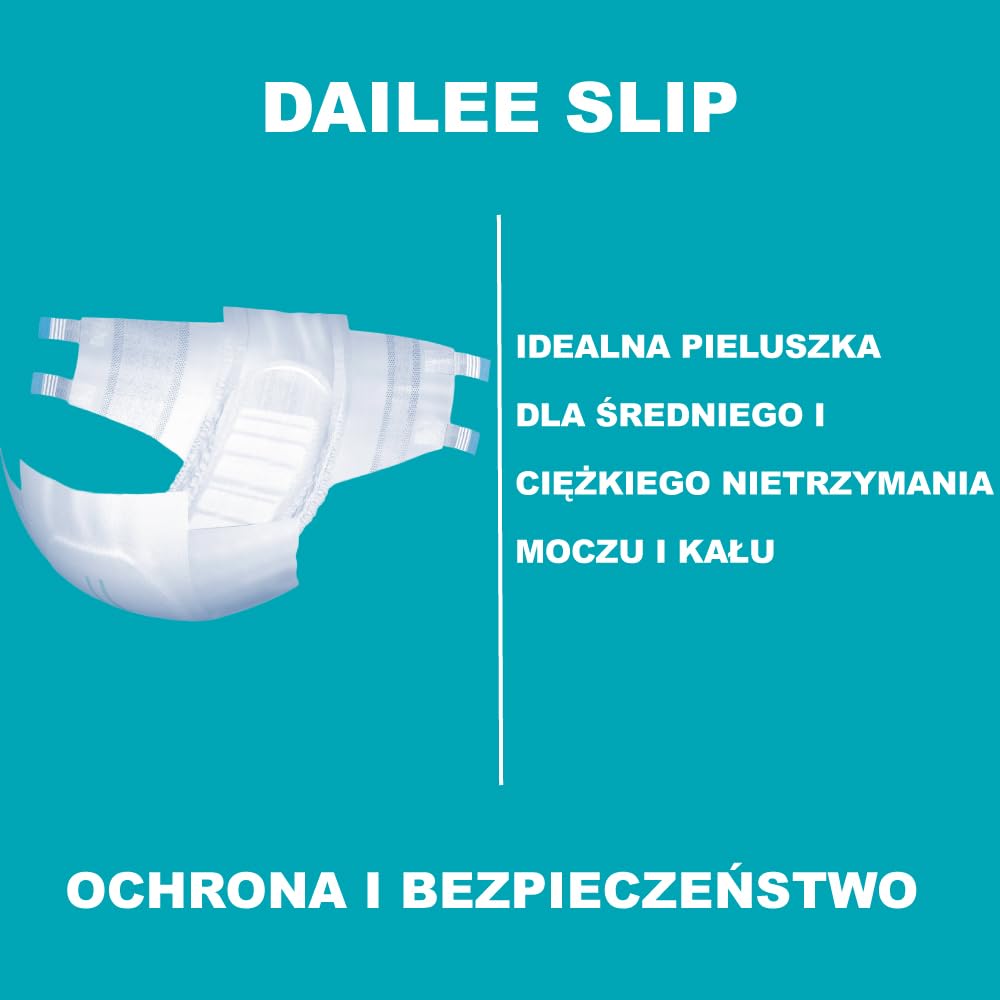 Dailee Slip Maxi Plus L/XL - 112x Pieluszki Dla Starszych Majtek - 4 Paczki po 28 Sztuk, Absorbencja Maxi 8,5 Kropli - Slip Poślizg Absorbent Nietrzymanie Moczu Kobiety Mężczyźni