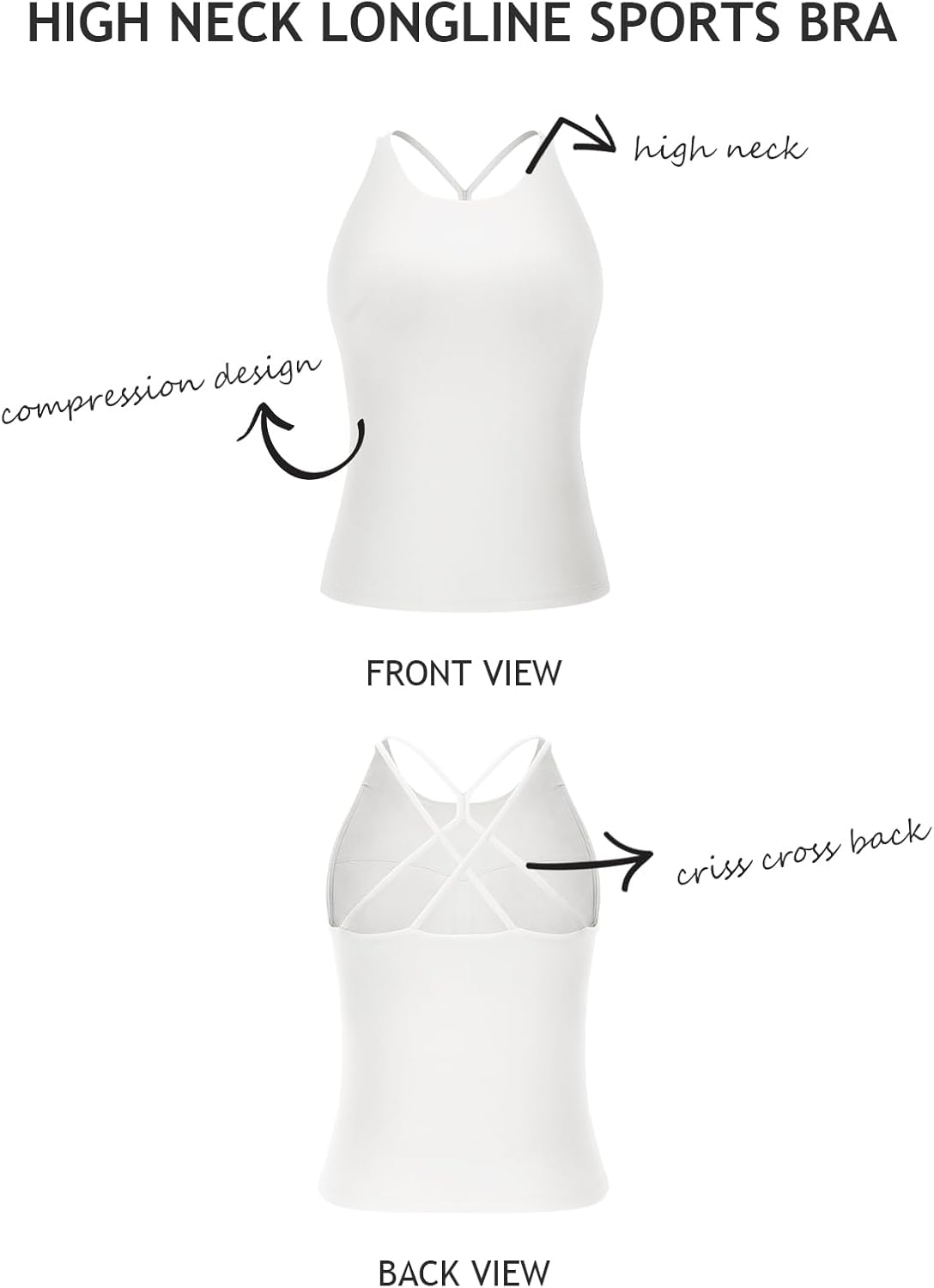 LASLULU Womens Sports Bra Strappy High Neck Longline Yoga Running Gym Tops Clothes Padded Workout Tank Tops with Built in Bra - Image 4