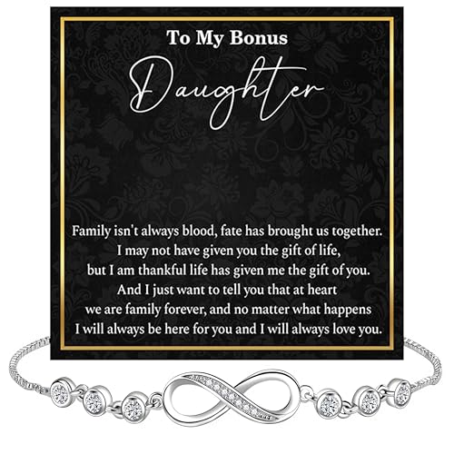 To My Bonus Daughter Bracelet, Bonus Daughter Gift From Step Mom Dad, To My Stepdaughter Bracelet, Goddaughter Jewelry with Message Card and Box, Birthday Graduation Christmas Gift