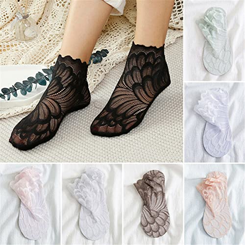 7 Pairs Women Boat Socks Summer Feather Socks Ultra-Thin Lace Transparent Mesh Hollow Ankle Socks2