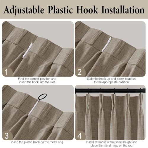 MIULEE Pinch Pleated Thick Linen Curtains 40x102 Inch Dark Flax 4 Panel Set by MIULEE - Used condition - Image 9