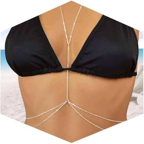 14K Gold Plated Sexy Body Chains for Women, Layered Rhinestone Crossover Bikini Bra Body Jewelry, Summer Beach Crystal Belly Waist Chain