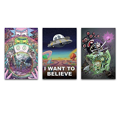 Rick And Morty Canvas Wall Art I Want To Believe Inspirational Quotes Cartoon Posters Wall Art Rick And Morty Paintings For Livingroom Wall Decoration Canvas Prints Rick And Morty Wall Decor Unframed #TOP2