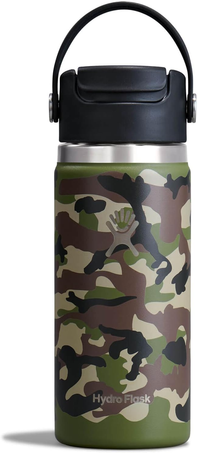 Hydro Flask Flip Sip Coffee Tumbler Mug- Insulated Stainless Steel, Non Spill, Leak Proof Travel Coffee Cup 16 Oz Woodland Camo