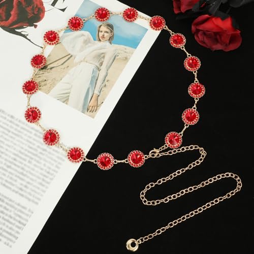 Image of WHIPPY Women Concho Chain Belt Metal Link Western Cowgirl Turquoise Chain Belt for Dress
