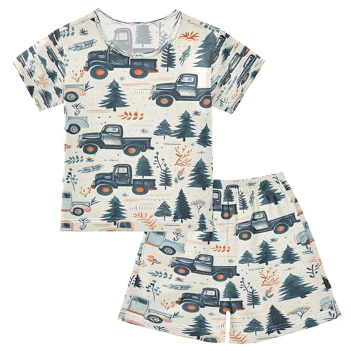 senya Short Sleeve Pajamas Sets Summer Cotton Sleepwear Truck Christma Tree