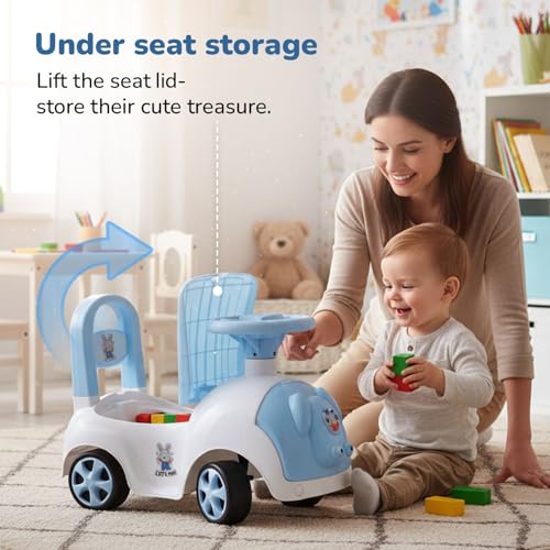 Image of Lifelong Bunny Manual Push Ride-On Toy Car with Back Support for Boys & Girls 1-4 Yrs, Distraction-Free, Non-Musical, Easy Installation, 50kg Capacity, Steering Wheel, Storage (LLCBBR03)