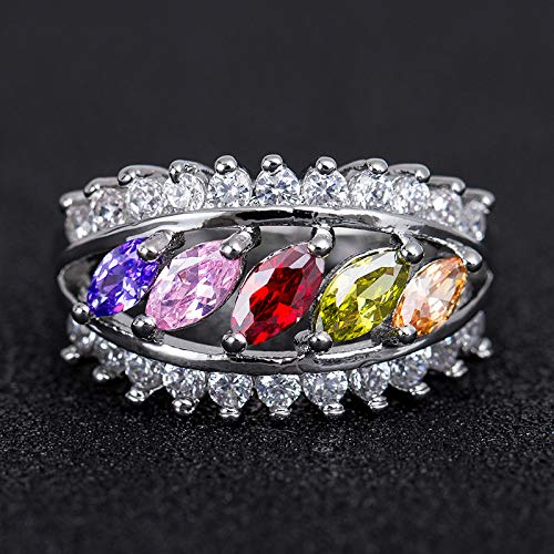 Emsione Silver Plated Dainty Eternity Ring Oval Created Colorful Zircon CZ Pave Cocktail Band Statement Ring Anniversary Party Jewelry For Men Women Size 8