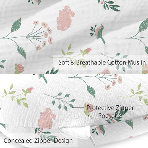 Image of Little Grape Land Muslin Nursing Pillow Covers 2 Pack, 100% Cotton Removable Breastfeeding Pillow Covers, Feeding Pillow Slipcovers for Baby Boys & Girls, (Bunny & Pink)