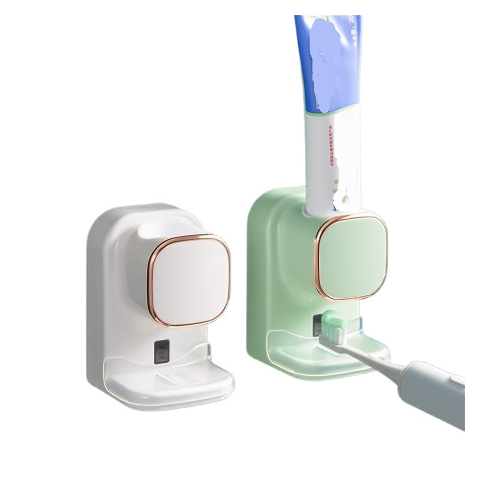 Organizador de baño sin Taladro, Dispensador automático Pasta Dientes con Sensor Pared, Soporte for Cepillo montado(White)