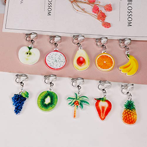 20 Pairs Clip on Earrings for Girls Kids-Princess Play Jewelry Clipon Earrings Set for Teens-Colorful Flower Resin Earrings Lifelike Cute Fruit Earring set for little Girls Toys Gift - Thumbnail 3