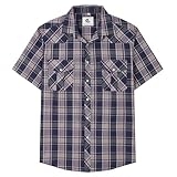 COEVALS CLUB Mens Short Sleeve Plaid Pearl Snap Western Cowboy Shirt Button Up Casual Work Dress Shirts (Gray Plaid #26 L)