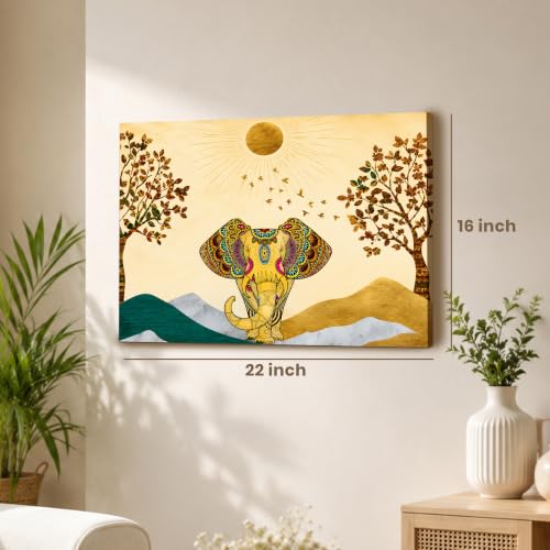 Image of PAINTINGMANTRA istic Elephant Theme Multicolored 1 Stretched Canvas Painting, Outer Size-16x22 Inch