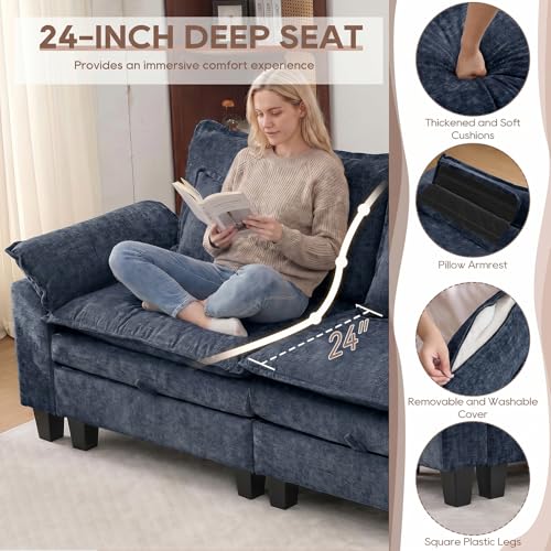 Image of IPKIG 82.3 inch Modular Cloud Couch with Storage, U Shaped Sectional Sofa with Ottoman & Pillow, Chenille Deep Seat Sectional Couches for Living Room, Apartment, Blue