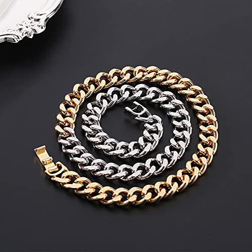 WOWORAMA Two Tone Gold Silver Cuban Link Chain Necklace Choker Unisex Chunky Chain Choker Necklace for Women Men, 18"3