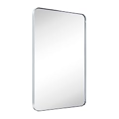 GRACTO 24x36 Chrome Metal Framed Bathroom Mirror for Wall in Stainless Steel Rounded Rectangular Bathroom Vanity Mirrors Wall