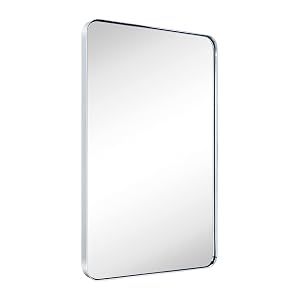 GRACTO 24x36 Chrome Metal Framed Bathroom Mirror for Wall in Stainless Steel Rounded Rectangular Bathroom Vanity Mirrors Wall