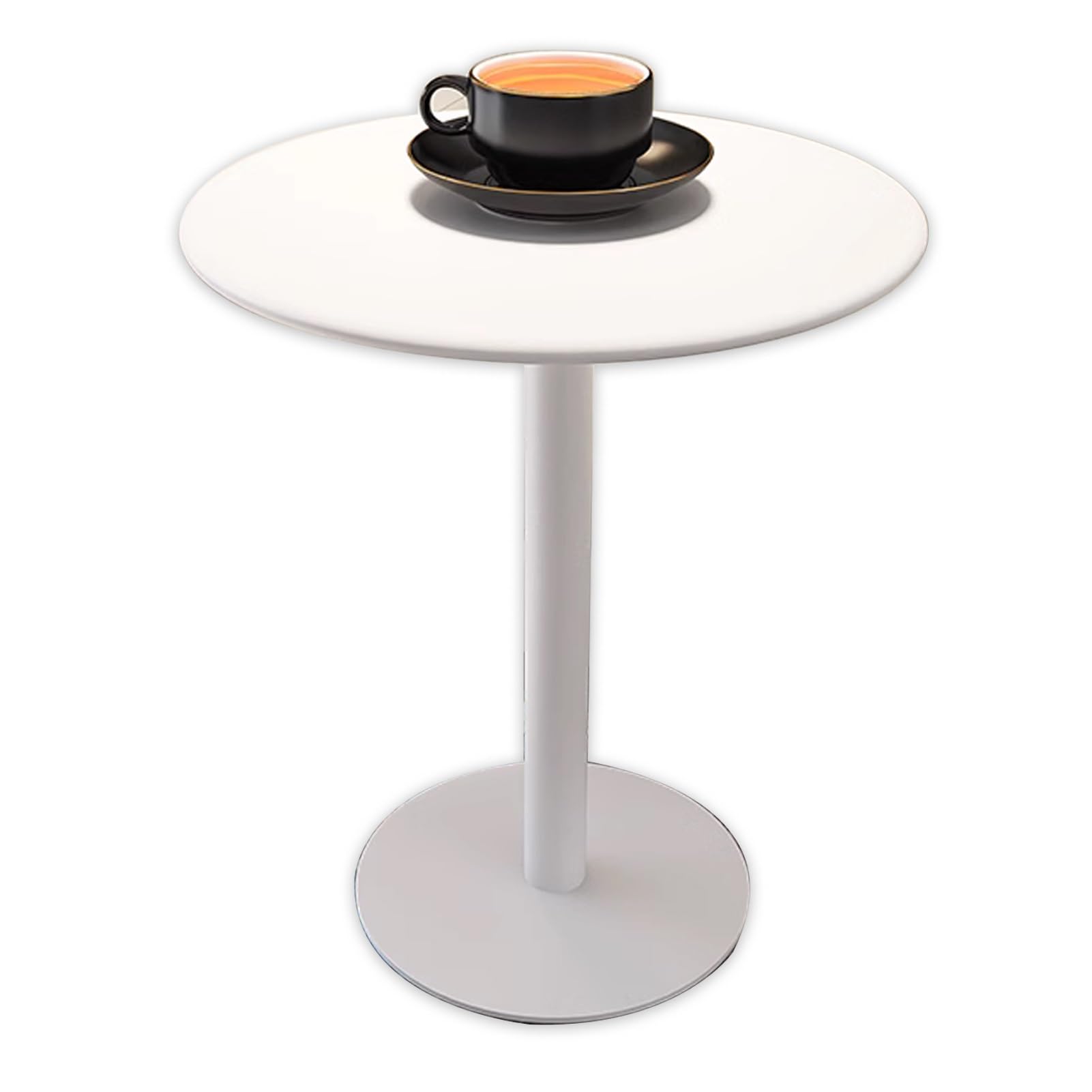 Mesa auxiliar redonda blanca con base de metal para sala de estar y cocina