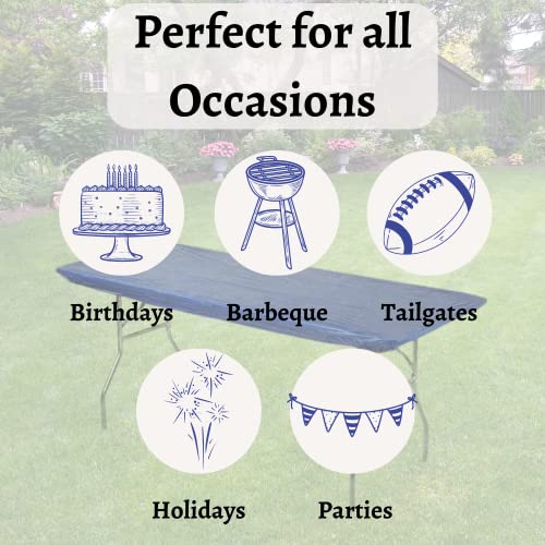 Kwik-Covers Rectangular Plastic Table Covers 8' Bundle of 5 with Seventy (70) Ohm Commerce Paper Napkins - Indoor or Outdoor Fitted Table Covers (Table NOT Included) (30" x 96" Royal Blue) by Kwik-Covers - Used condition - Image 6