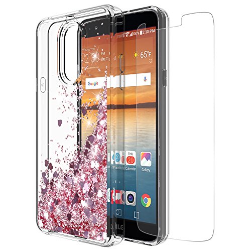 LG Stylo 4 Case, LG Stylus 4 Case With Tempered Glass Screen Protector GORGCASE Liquid Quicksand for Teen Girls Women Cute Luxury Fashion TPU Bumper Cover For LG Stylo 4 (Pink)