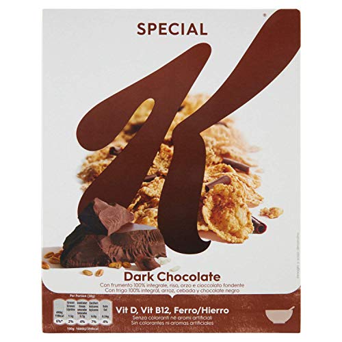 Kellogg's Special K Dark Chocolate Fiocchi di Riso Cereals Dunkle Schokolade Reisflocken Vollkorn Weizen und Gerste mit Vitaminen und Mineralstoffen mit Schokoladenlocken 290g Getreideflocken