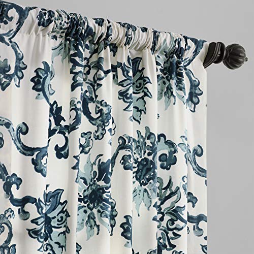 Image of HPD Half Price Drapes Printed Floral Curtains 120 Inches Long Cotton Curtains (1 Panel) Room Darkening Window Curtains for Bedroom & Living Room, 50W x 120L, Blue Floral Blossoms