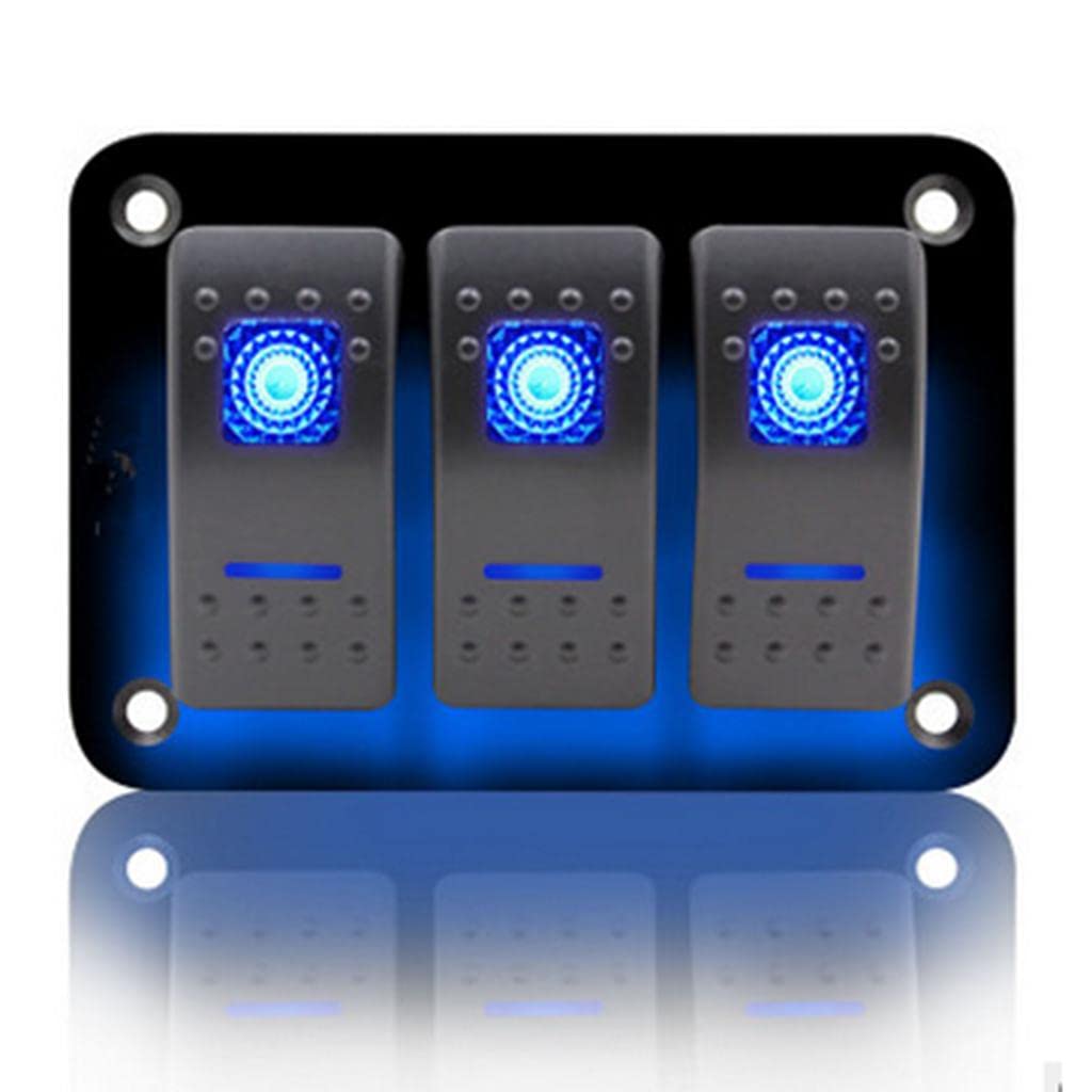 CALANDIS 3 Gang ON-OFF Marine Ignition Toggle Rocker Switch Panel Waterproof For RV Car Boat Vehicles Truck Trailer Yacht (Blue LED)-picture-25