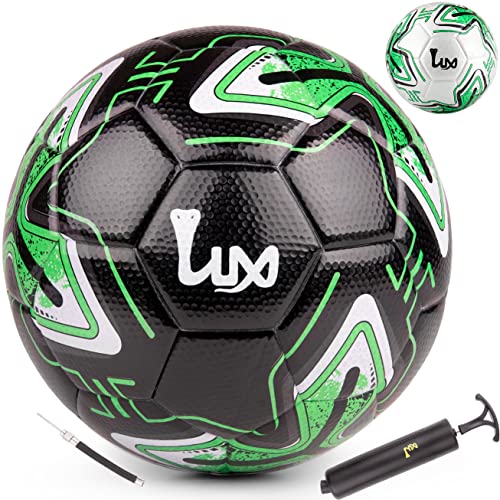 Lux Soccer Match Ball Size 5 With Free Premium Manual Ball Pump - Thermally Bonded Match Ball For Professional Training Use Men Youth Boys & Girls Soccer Players #TOP11