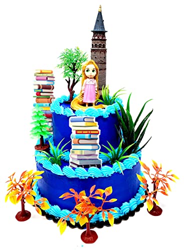 TANGLED Princess RAPUNZEL Birthday Cake Topper Featuring Rapunzel Figure and Decorative Themed Accessories