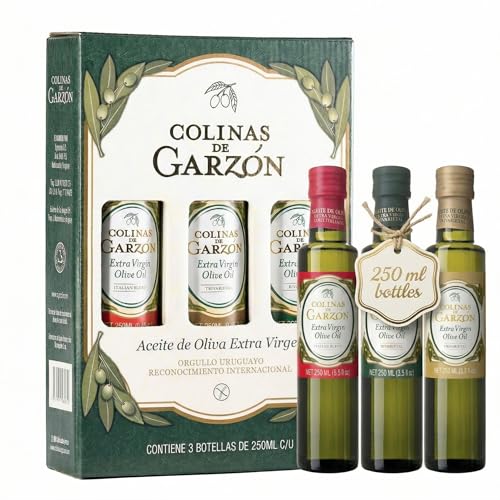 Colinas De Garzon Premium Award Winning Extra Virgin Olive Oil Tasting Set – 3 Pk 250 ml glass bottles – Italian Blend, Bivarietal, Trivarietal