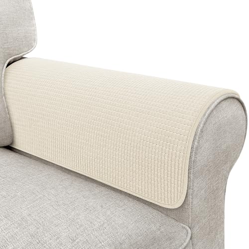 Couch Arm Covers, Sofa Arm Covers, Waterproof Armrest Cover for Sofa, Armchair, Loveseat, Non-Slip Recliner Arm Cover, Headrest Covers, Arm Chair Covers Set of 2 (Beige, 24